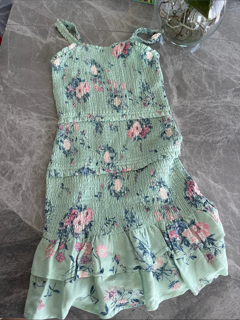 Nordstrom Mint Green Floral Smocked Tiered Dress